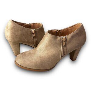 Chic Journee Women’s Faux Suede Tan High Heel Ankle Booties With Side Zipper - E